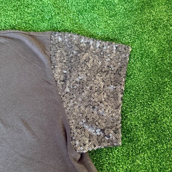 American Eagle Women's Top Grey Sequin Short Sleeve Round Neck T-Shirt Size M - Picture 6 of 13